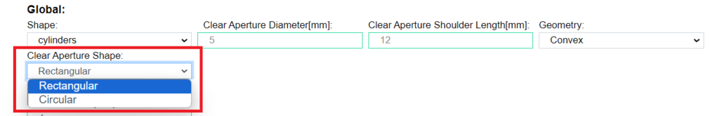 There is a new entry field for clear aperture shape: rectangular or circular. 